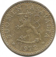 Монета 10 пенни.1972 год, Финляндия.