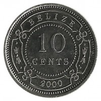 Монета 10 центов 2000г Белиз.(UNC).