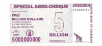 Зимбабве. 5 000 000 000 долларов. 2008 год. UNC.  