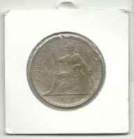 Монета торговый пиастр. Французский Индокитай, 1908 г. UNC. КОПИЯ.