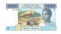 Центрально-Африканские Штаты.  Банкнота  1000 франков. 2002 год.  Литера Т - Республика Конго. UNC. 