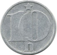 Монета 10 геллеров. 1977 год, Чехословакия.