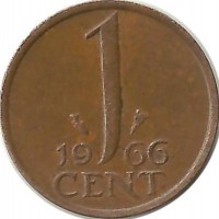 Монета 1 цент 1966г. Нидерланды.