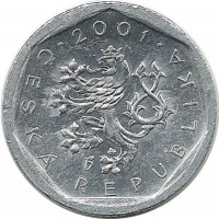 Монета 20 геллеров. 2001 год, Чехия.  
