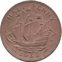 Монета  1/2 пенни 1963 год. Золотая лань. Великобритания.