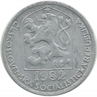 Монета 10 геллеров. 1982 год, Чехословакия.  